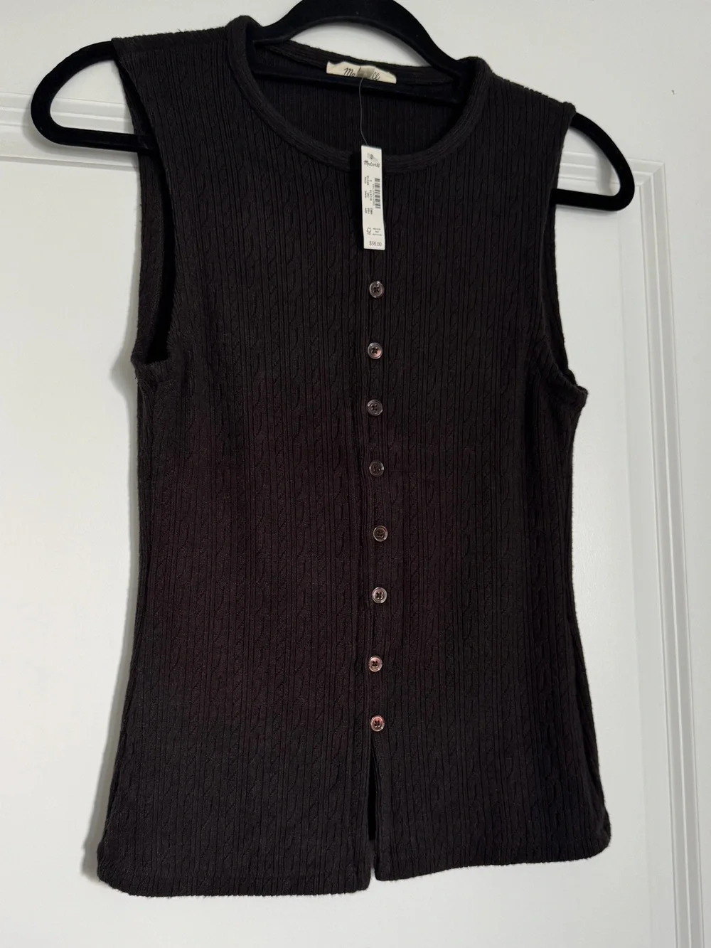 MADEWELL Women’s Pointelle Cutaway Vest Heather Molasses Size Small NY278 *NOTE* - Picture 6 of 10